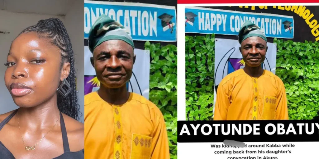 Lady cries out as her father was kidnapp way home from her convocation