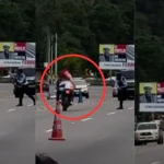 VIDEO: Policía lanza cono y derriba a motociclista que huía de retén en la CA-5