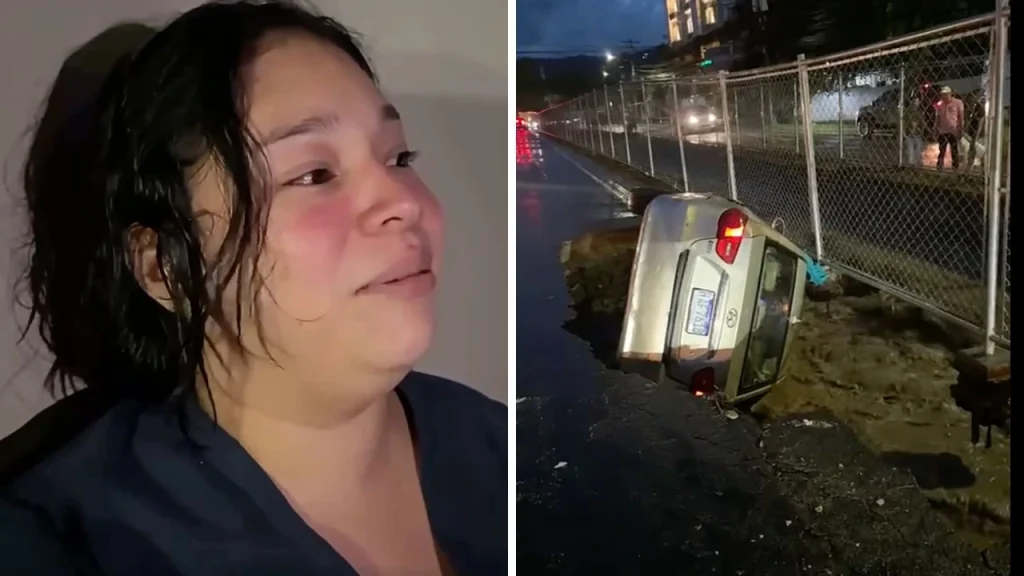 ‘Pensé en mis hijos’: mujer casi muere al caer en socavón durante tormenta en SPS
